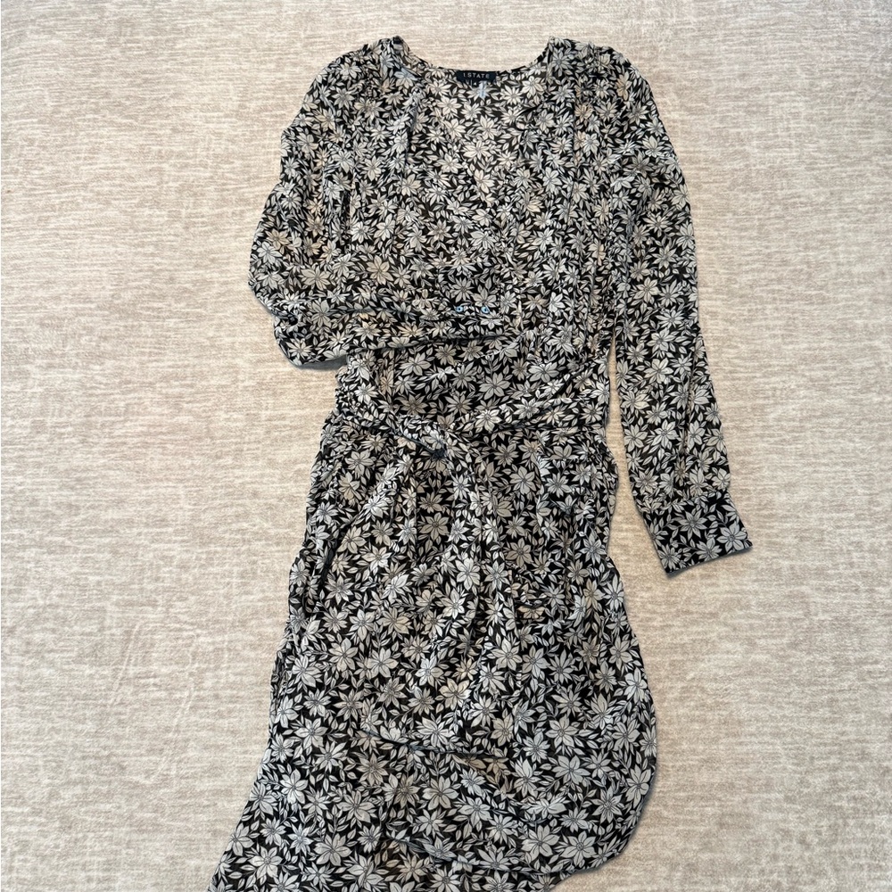 1. State Black and White Floral Long Sleeve Dress